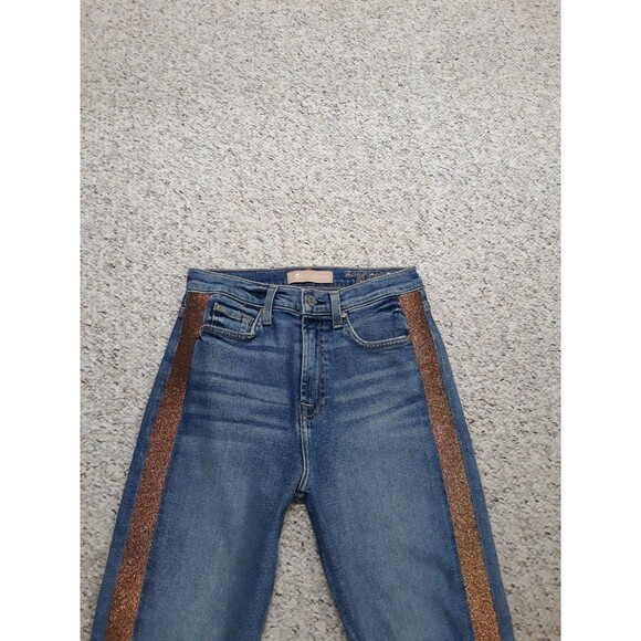 7 For All Mankind 90s Y2k Luxe Vintage The High Waist Ankle Skinny Bronze Stripe - Picture 3 of 7